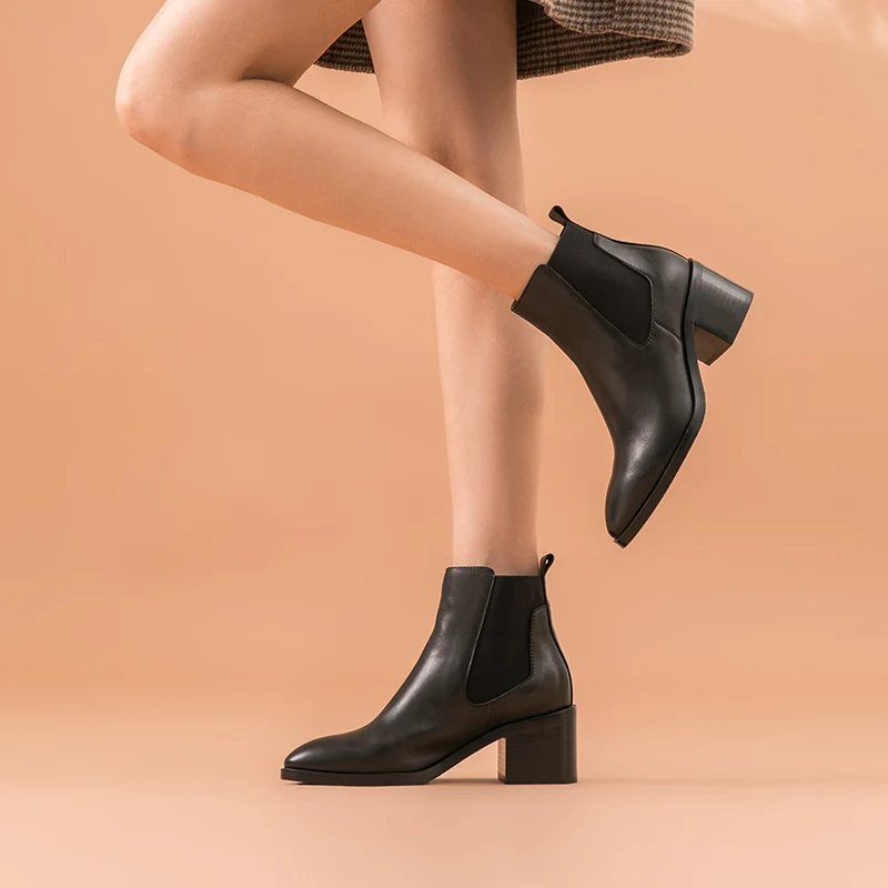 BeauToday/женские ботинки «Челси» из натуральной телячьей кожи с острым носком и эластичной лентой; ботильоны на высоком каблуке ручной работы; 03368