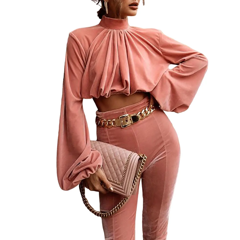 

Women's 2-Pieces Outfit Set Solid Color LongTop + Long Slim High Waist Solid Color Pants Set