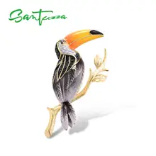 SANTUZZA серебряная брошь для женщин, 925 пробы, серебро, желтое золото, цвет тукан, птица, животное, трендовые ювелирные изделия, эмаль ручной работы