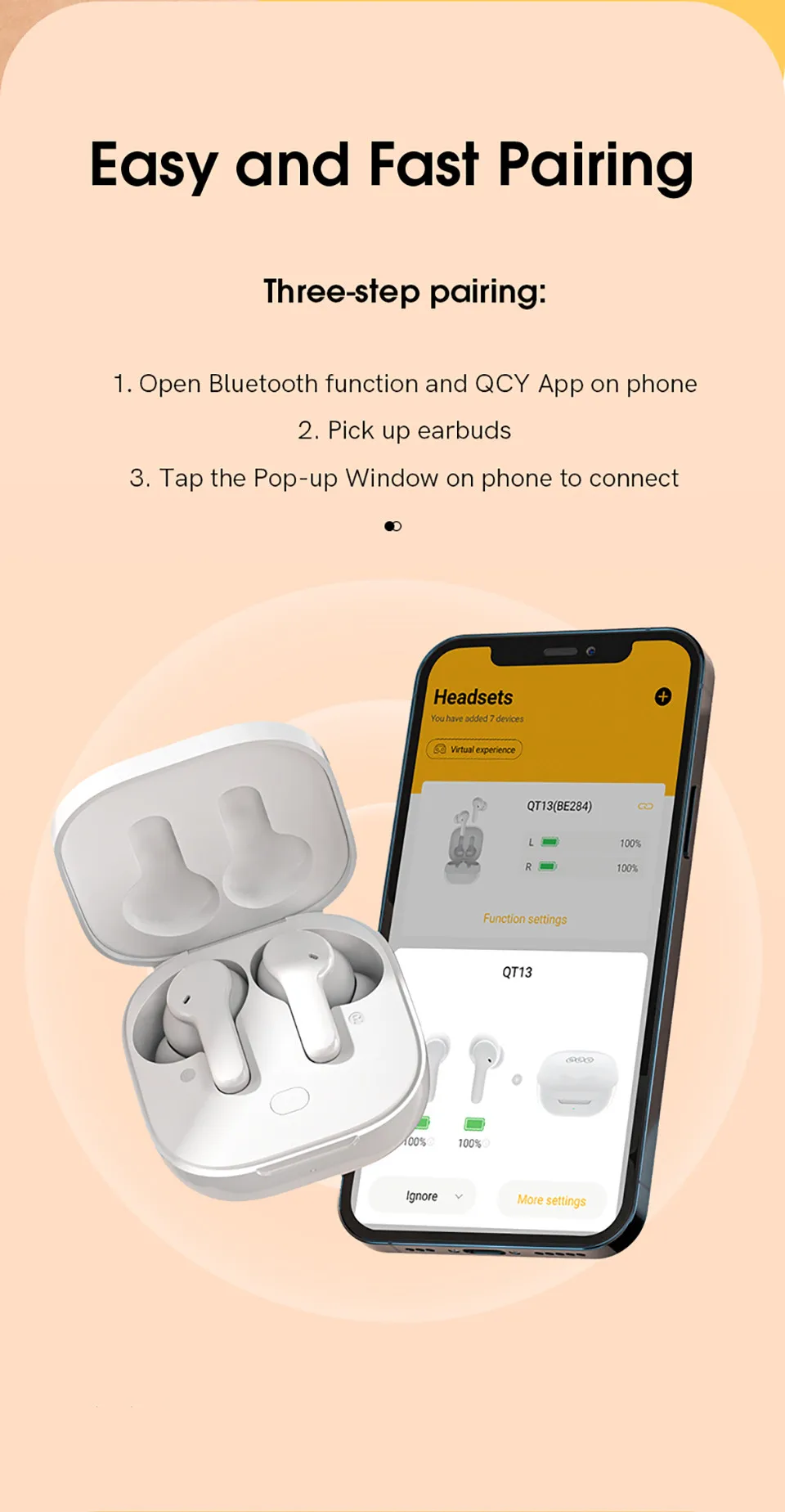 QCY T13 Bluetooth Headphone V5.1 Wireless TWS Earphone Touch Control Earbuds 4 Microphones ENC HD Call Headset Customizing APP running headphones