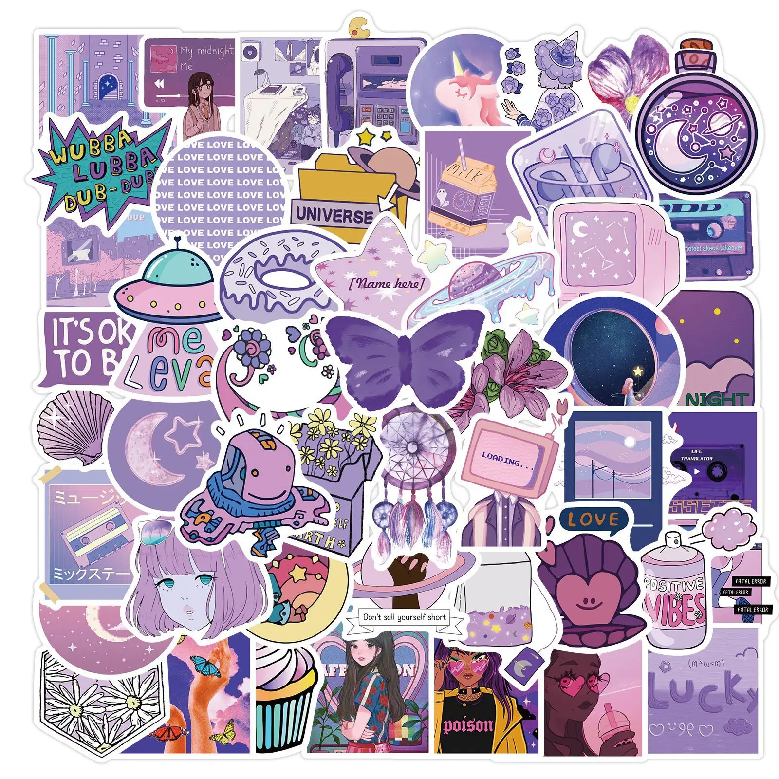 

10/30/50PCS Lovely Purple Wind Girl Cartoon Graffiti Waterproof Sticker Suitcase Notebook Refrigerator SkateboardHelmetWholesale