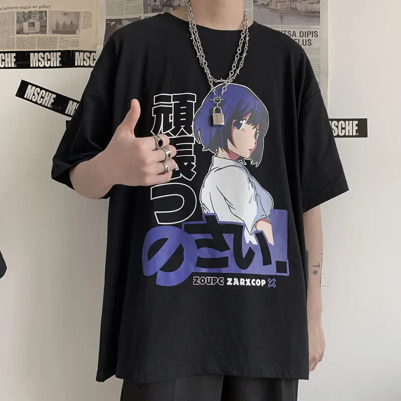 loose new summer short-sleeve chic female T-shirt clothes shirt top Darling anime Harajuku Zero beautiful girl print women tops