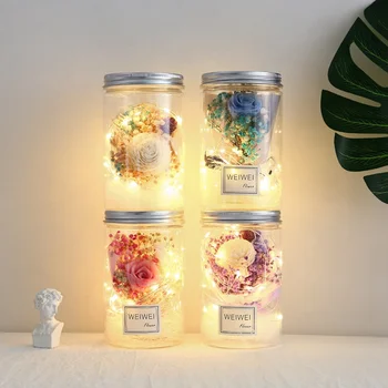 

LED Romantic Night Light Rose Flower Jar Lamp Valentine Day Gift With Light String Portable Christmas Gift