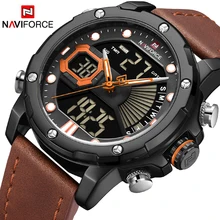 NAVIFORCE 9172 деловые часы мужские спортивные кварцевые часы люксовый бренд кожаный водонепроницаемый светодиодный цифровой наручные часы Relogio Masculino