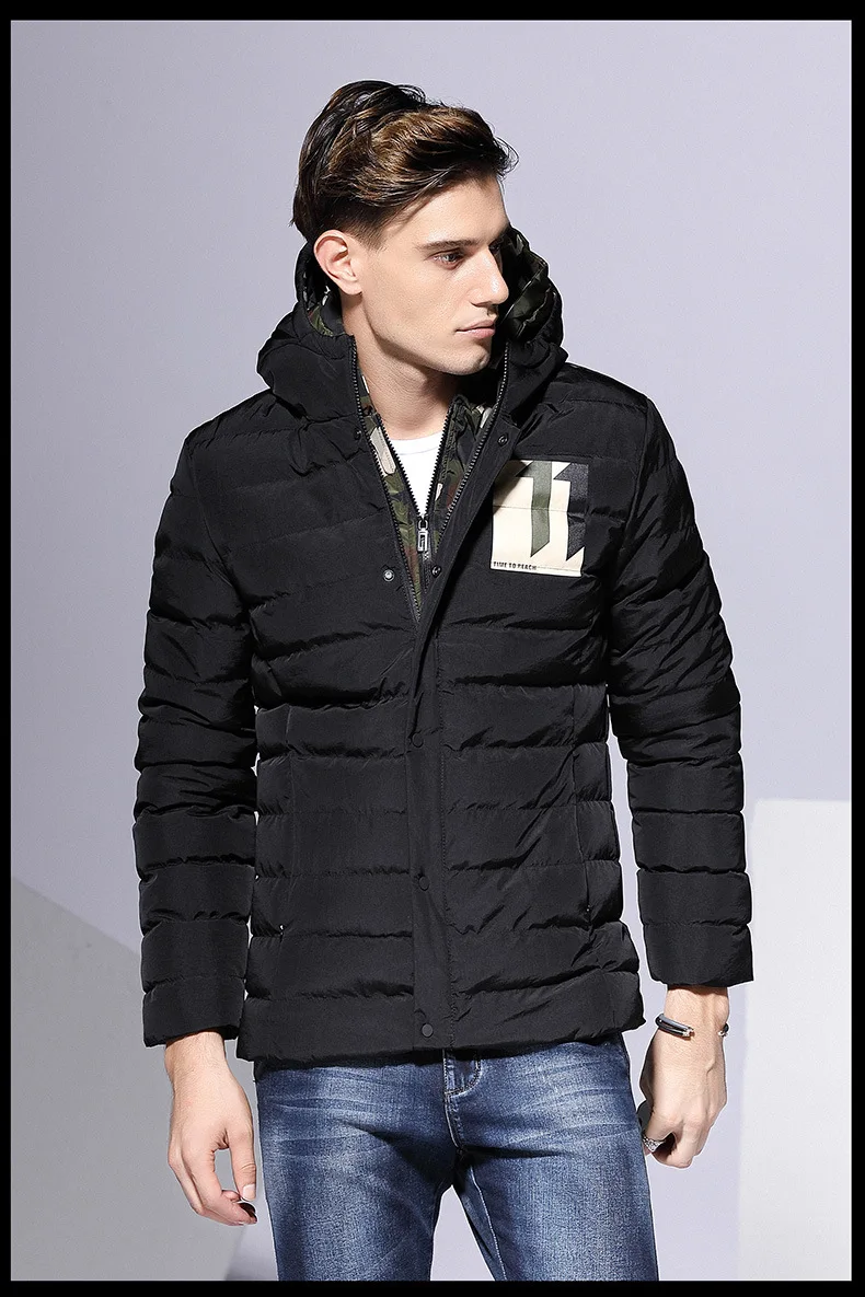 Стиль, мужское осеннее и зимнее теплое хлопковое пальто, короткое Мужское пальто, модное молодежное хлопковое Стеганое пальто с капюшоном