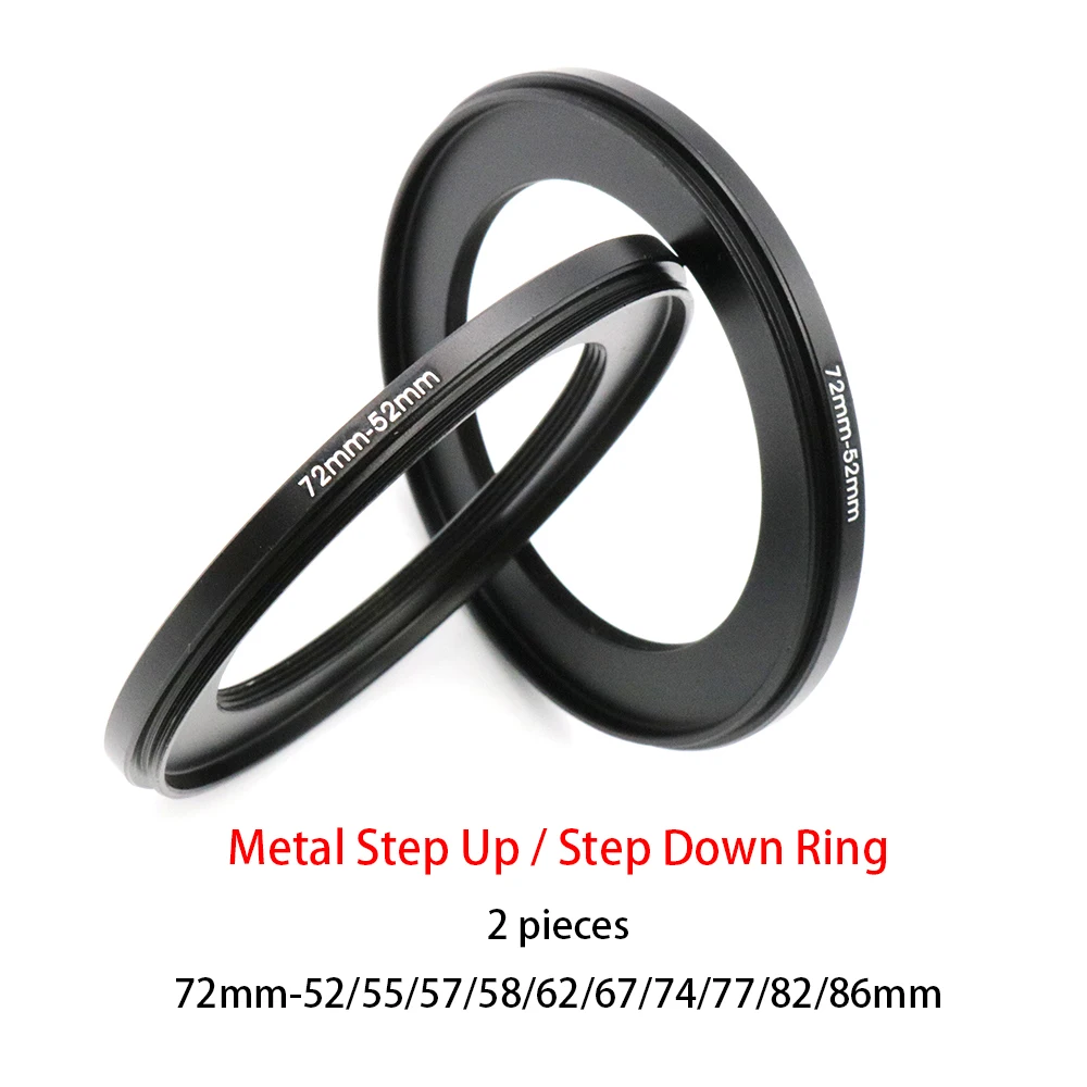 2-pieces Metal Step Up / Step Down Ring Filter Adapter Ring ,72-52 /55 /57  /58 /62 /67 /74 /77 /82 /86 mm - AliExpress Consumer Electronics