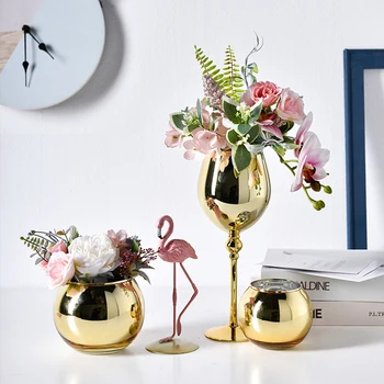 

Creative Wine Glass Flower Vase Simple Living Room Flower Arrangement Vase Luxury Dining Table Golden Goblet Home Decoration