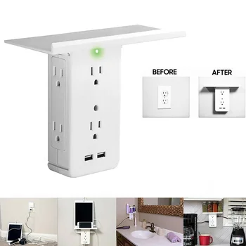 

Multifunction Electrical Sockets EU/US Plug 6 Wide Spaced AC Power Outlets + 2 USB Charging Creative Socket Shelf for Home