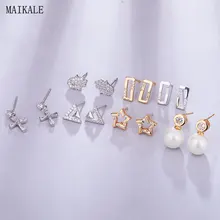 MAIKALE, очаровательные маленькие серьги-гвоздики, серьги в форме звезды/Креста/треугольника/руки, серьги в форме кубического циркония, жемчужные медные серьги для женщин, подарок для девушек
