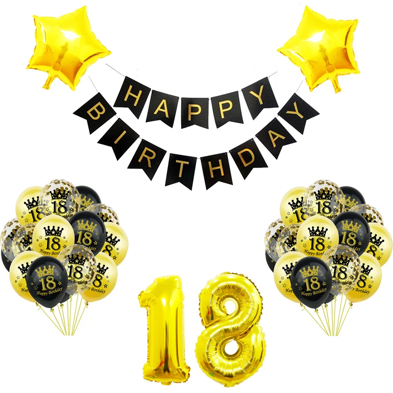 18 Feuille Ballon Age 50 Happy 50th Anniversaire Noir Et Or