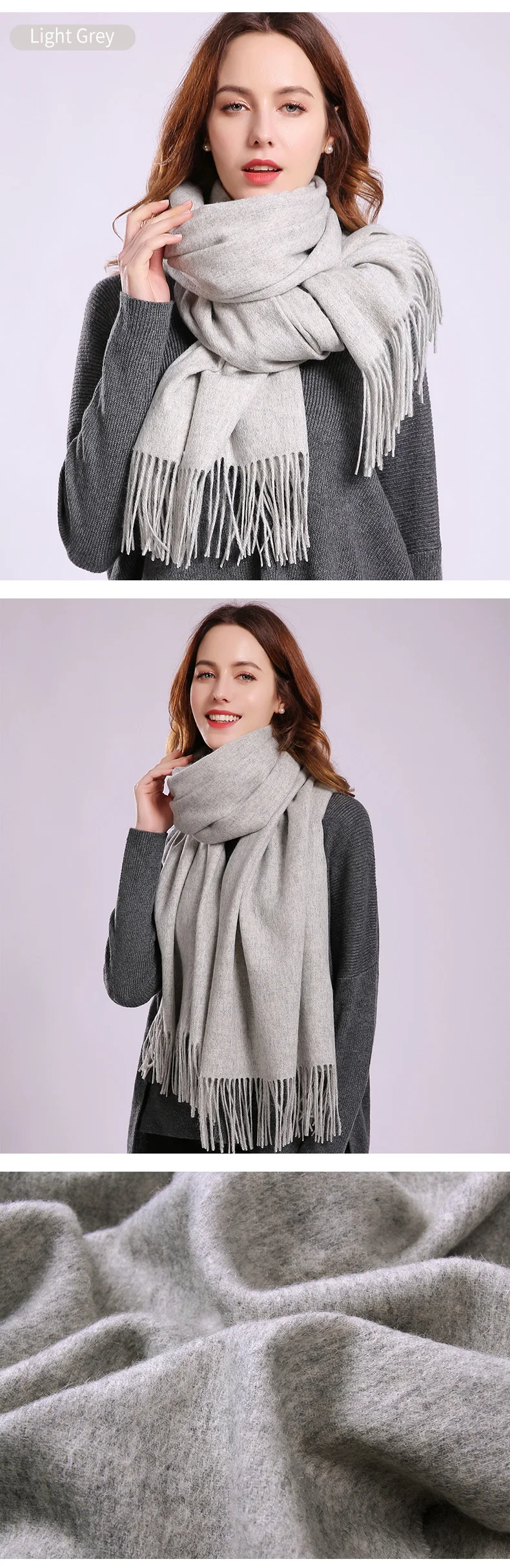 Однотонный шарф из шерсти для женщин, толстый теплый длинный шарф с кисточками для дам, зимние шали из чистой шерсти, шарфы, кашемировый шарф