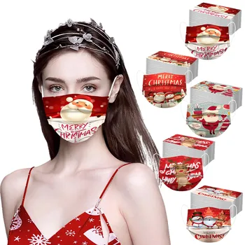 

50/100pcs Adult Disposable Mask Christmas Santa Pattern Face Mask 3-layer Protective Mouth-cover 2020 Unisex masque mascarillas
