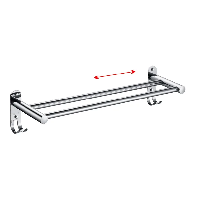 

New Style Stretchable Stainless Steel Towel Double Rod Hole Punched yu jin gan 304 Stainless Steel Telescopic Towel Bar Double P