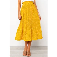 Плиссированная Женская юбка, эластичная, высокая талия, летняя, повседневная, до середины икры, юбки для женщин, модная, в горошек, с принтом, элегантная, Spodnica damsk, новинка