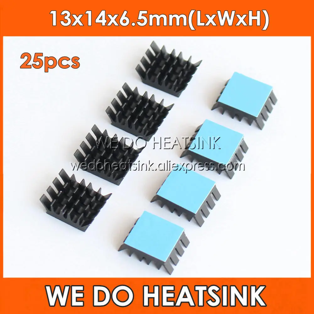 WE DO 알루미늄 방열판 냉각 방열판 IC LED 쿨러, 전도성 점착성, 블랙, 13x14x6.5mm, 25 개