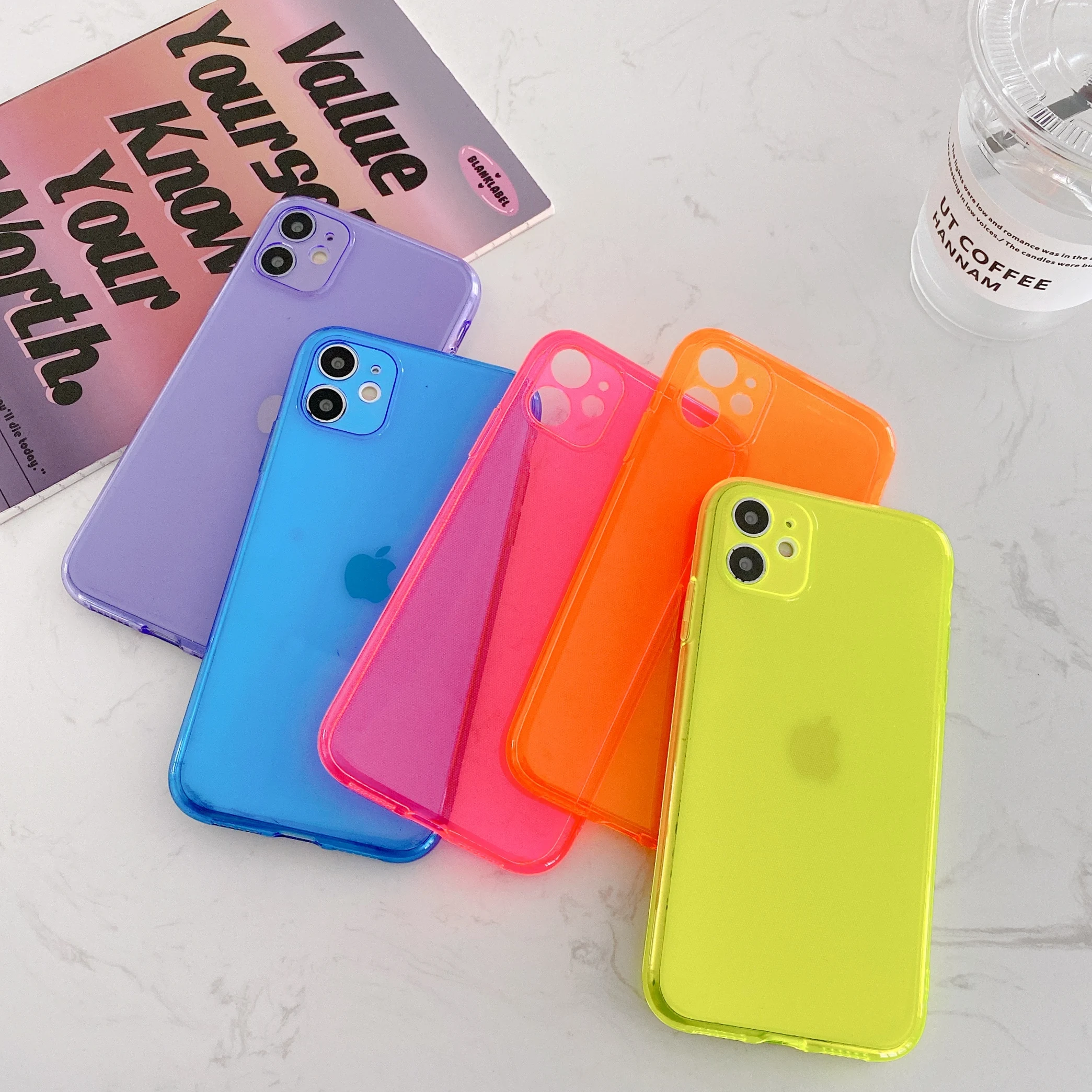 Светящийся флуоресцентный прозрачный однотонный чехол для телефона iPhone 11 Pro Max 6 6S