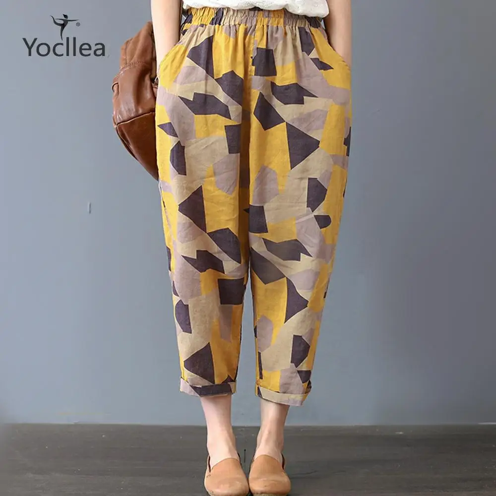 

New Cotton and Linen Wide leg pants for women thin Loose Plus size Print Ankle-Length Pants Harem Pants Ladies Trouser