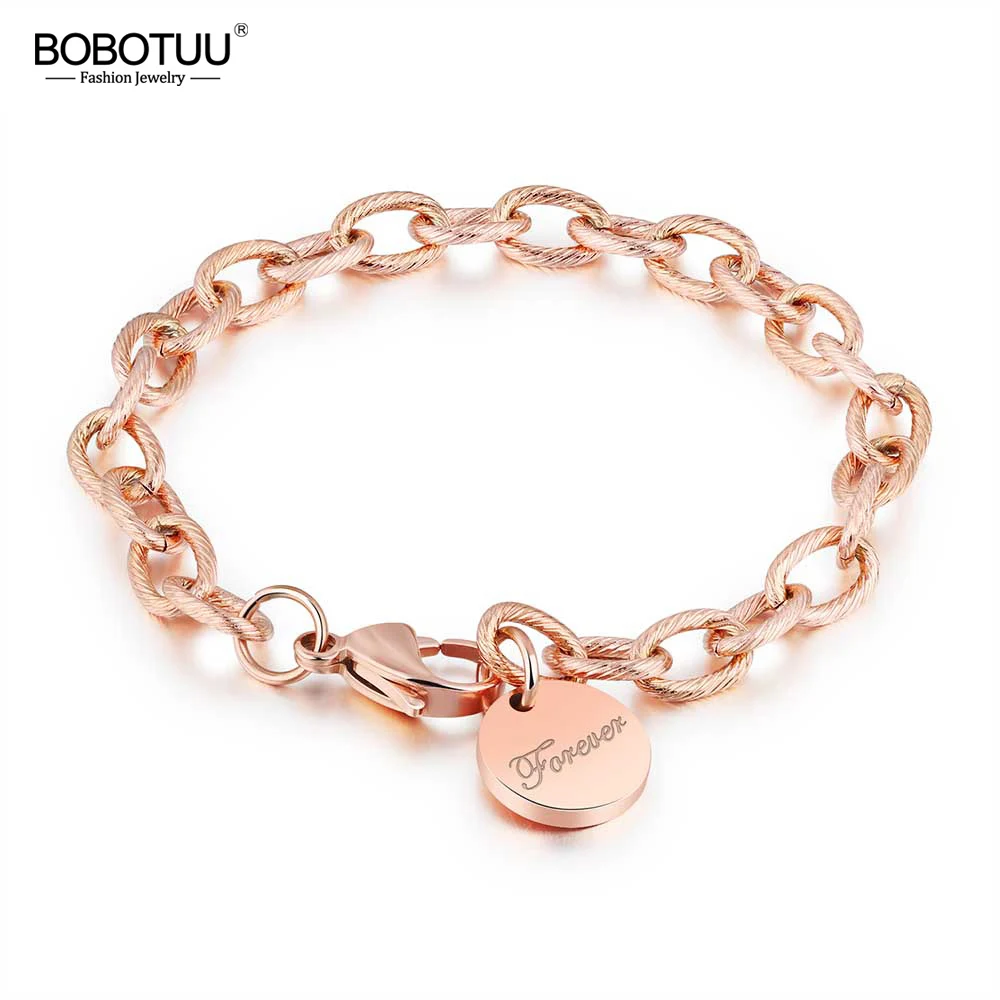 BOBOTUU Мода прочный поворотный круглая бирка Сердечко из розового золота цветные браслеты индивидуальная из нержавеющей стали цепочки и браслеты BB18193