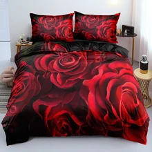 

3D Romantic Style Red Rose Quilt Cover Set Duvet Cover Pillow Shams Anti-Allergic Bed Set For Home Single Full Queen King Sizes