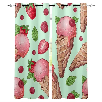 

Summer Ice Cream Fruit Strawberry Printed Window Curtains Living Room Bedroom Curtains Polyester Cloth Home Decor