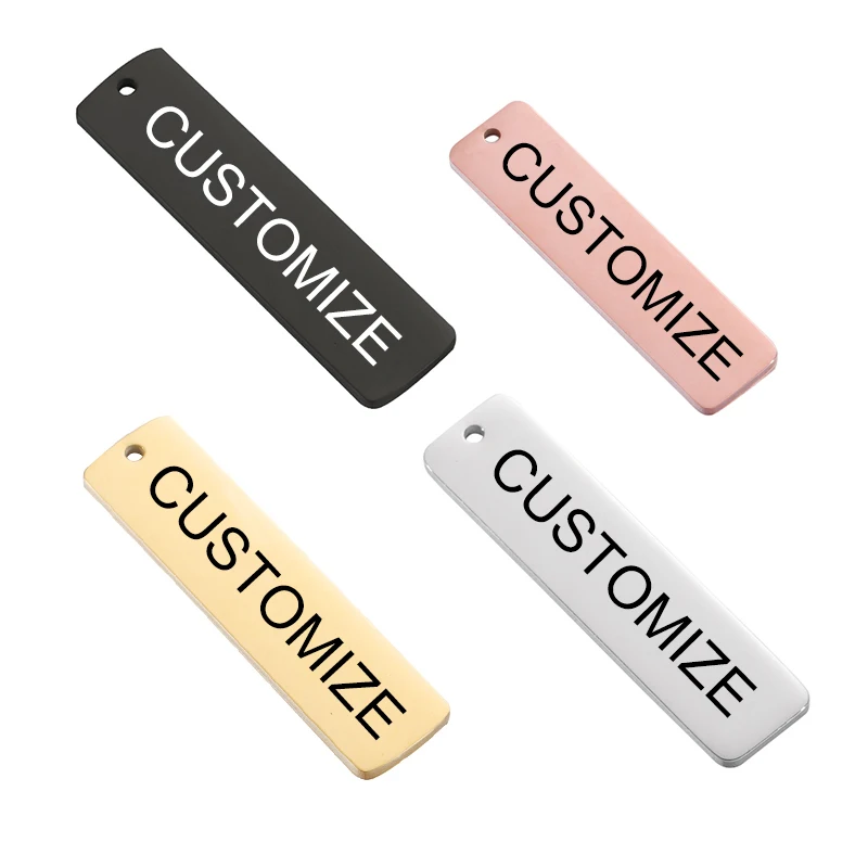 

Laser Custom Name Logo Text Phone Number Namebar Charms Stainless Steel Pendants For DIY Making Necklace Keychain Party Jewelry