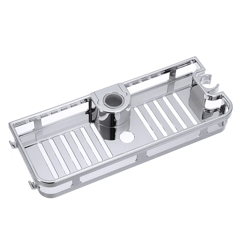 Non Rust Bathroom Shelf Shower Pole Mounted Storage Rack Soap Shampoo