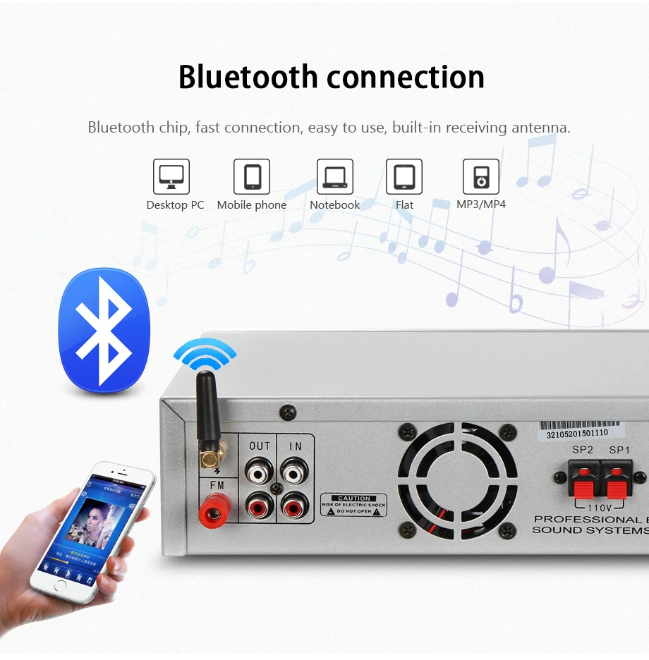 Oupushi H-50UZ 2 зоны усилитель мощности Bluetooth мини 50 Вт с USB SD Mic вход FM для доставки торговых центров