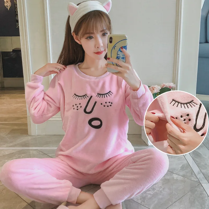 

Confinement Clothing Autumn And Winter Thick Coral Flannel Pregnant Women Nursing Pajamas Winter Postpartum Fashion Nursing Feed