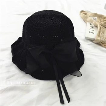 

Bowknot hollowed out elegant temperament fisherman hat female summer breathable seaside holiday folding basin hat tide