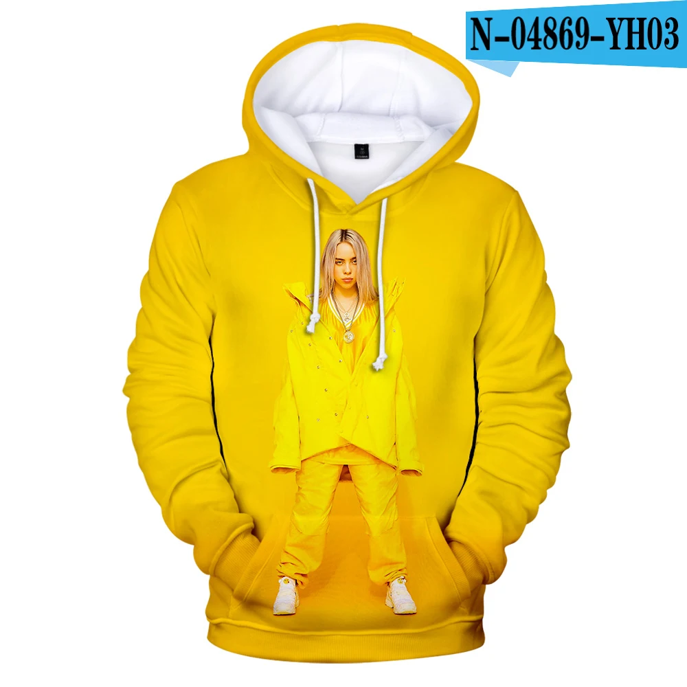 3D Популярная Толстовка Billie Eilish для женщин и мужчин с 3D принтом, новая толстовка для мальчиков и девочек, осенне-зимний модный пуловер, 3D белое пальто - Цвет: 3D