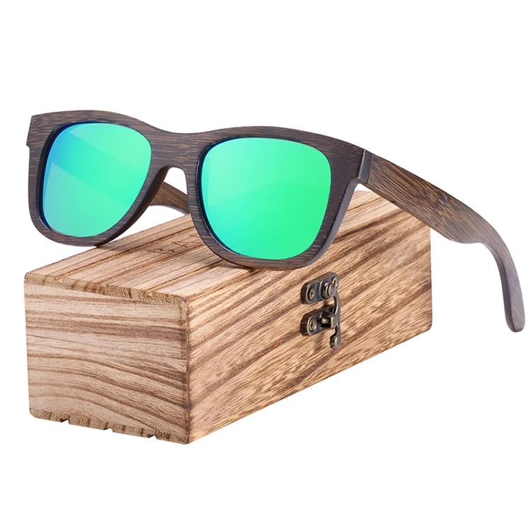Green BARCUR Woode солнцезащитные очки мужские женские солнцезащитные очки коричневые бамбуковые очки для мужчин винтажные Oculos de sol masculino - Цвет линз: Green