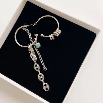 

Popular Brand Summer New Style Earrings French Non-symmetrical Lake Green Man-made Diamond Joint Ear Stud