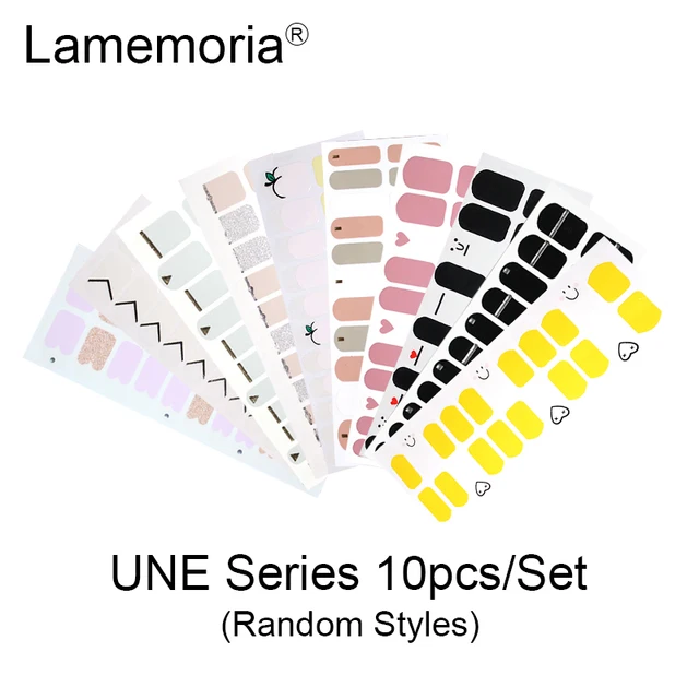 10/20pcs Full Cover Wraps Nail Polish Stickers Strips Plain Nail Art Decorations Stripe Designs Glitter Powder Manicure Tips UNE-10pcs random