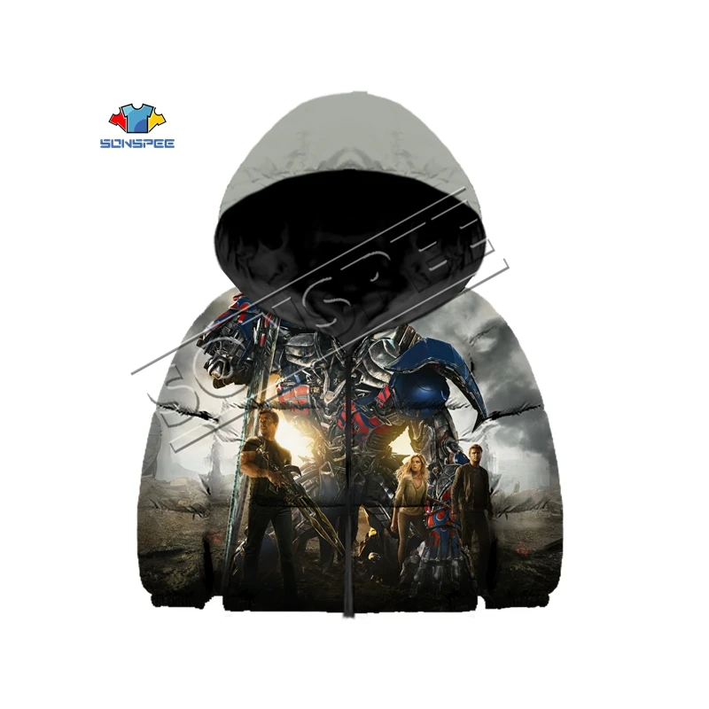 

SONSPEE winter Children Down jacket 3D Print Movie Transformers jacket Children Down jacket Kids Hornet Transformers Pullover