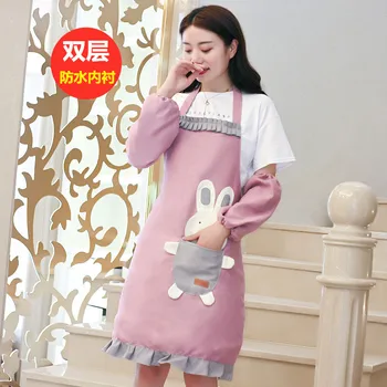 

Home kitchen work apron waterproof oil-proof cooking men and women cute Japanese Korean fashion waist double layer new