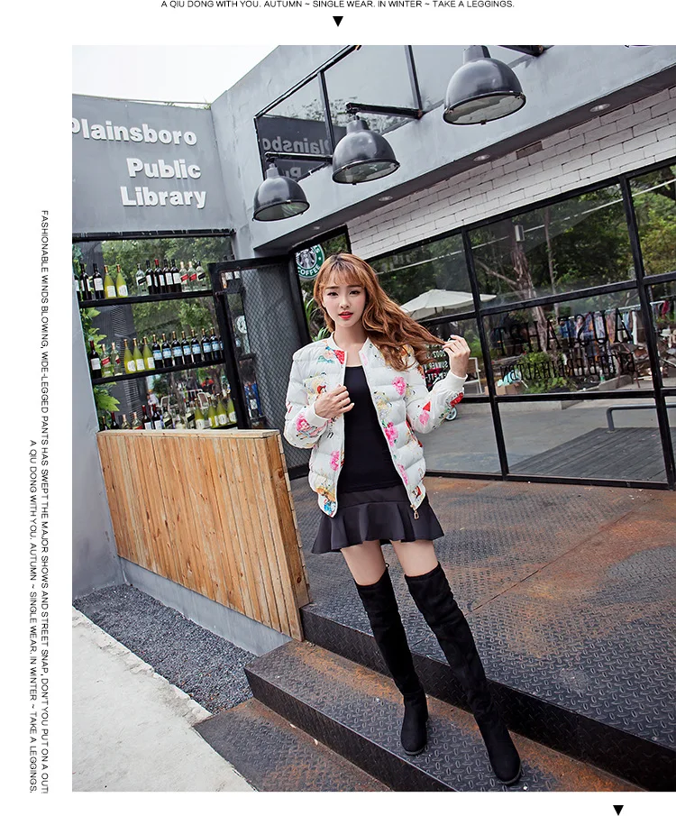 Autumn And Winter New Style Printed Small Cotton-Padded Jacket-Style Cotton-padded Clothes Short Jacket Women's Versatile S