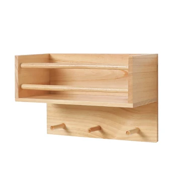 

Solid Wood Living Room Floating Shelf Display Bathroom Clothes Storage Entryway Hallway With 3 Pegs Coat Hooks Wall Mounted Home