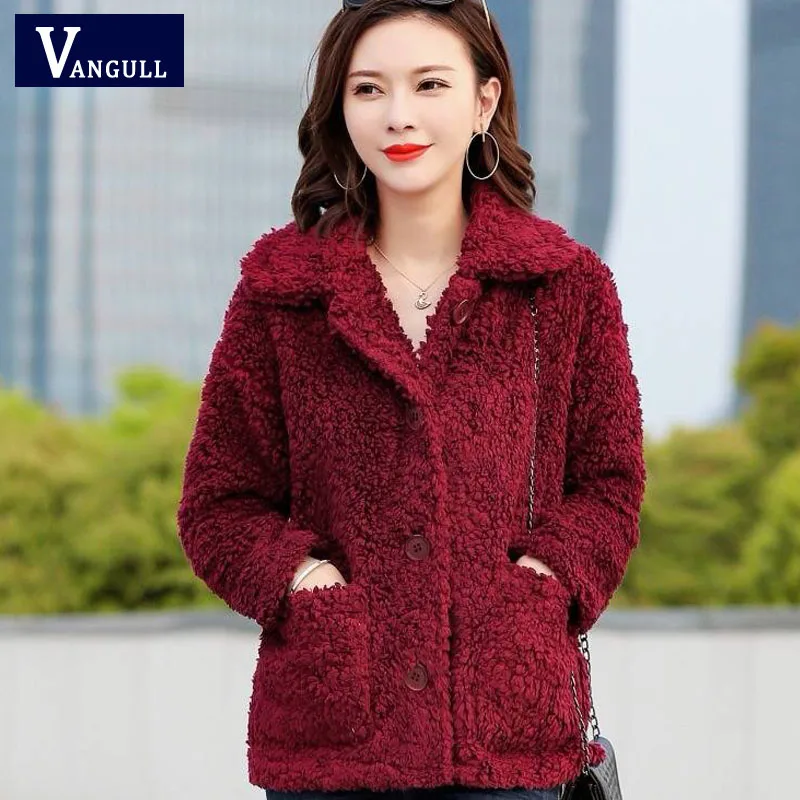 Claret Vangull/бархатные куртки из овечьей шерсти; зимнее теплое бархатное плотное Свободное пальто; Новинка года; Осенняя Повседневная однотонная верхняя одежда с длинными рукавами; топы - Цвет: Claret