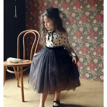 Платья в горошек для девочек осеннее платье Длинные рукава сетчатая ткань платье принцессы одежда для малышей От 3 до 10 лет E636