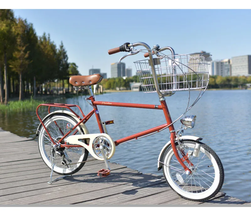 20 inch bike Cruiser include bakset 6 speeds Retro Leisur Bike red black women bicycle frame mini bicycle