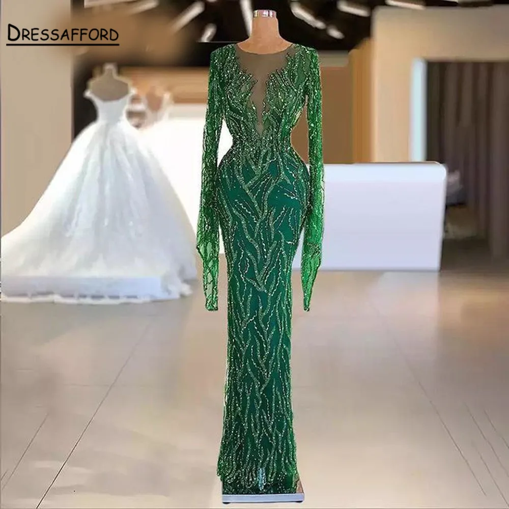 Dubai Silver O-Neck Mermaid Evening Dresses Design 2022 Luxury Long Sleeves Sequins Beading Gown | Свадьбы и торжества