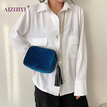 

Ladies Elegant Velvet Messenger Shoulder Bag Female Casual Flap Chain Tassels Women Crossbody Handbag