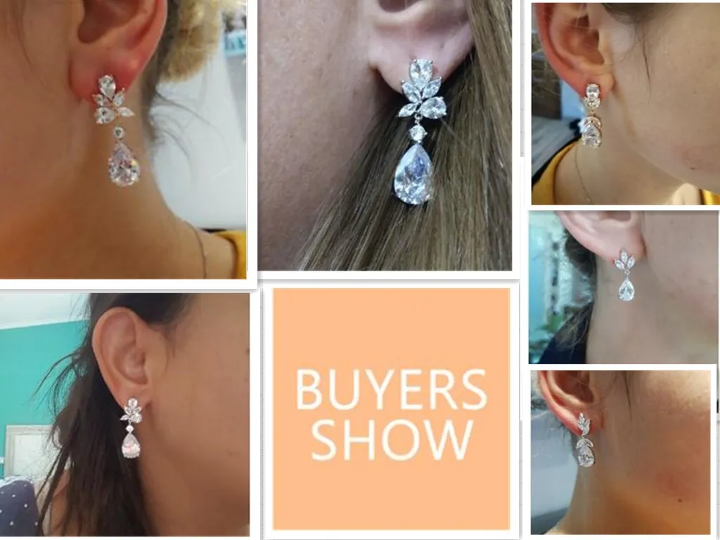 ZAKOL Romantic Bridal Wedding Accessories Jewelry Exquisite Cubic Zircon Dangle Drop Earrings With Rose Gold Color FSEP2196