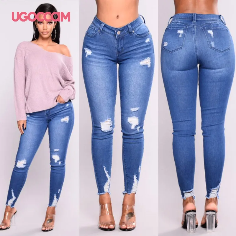 

UGOCCAM Women Jeans Mid Waist Women Plus Size Skinny Pant Jeans Pants Women Female Skinny Strech Jeans Pencil Jeans Trousers