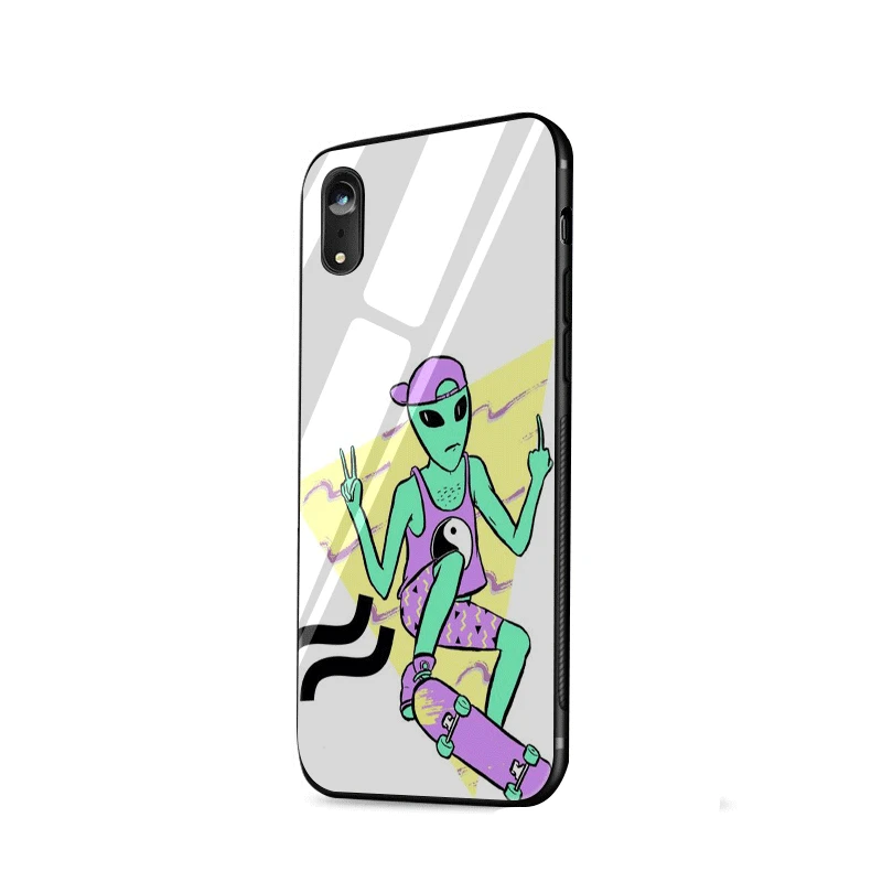Стеклянный чехол для телефона из ТПУ стекла для Apple iPhone 5 5S SE 6 6S 7 8 Plus XR X XS максимальный чехол Alien Cute