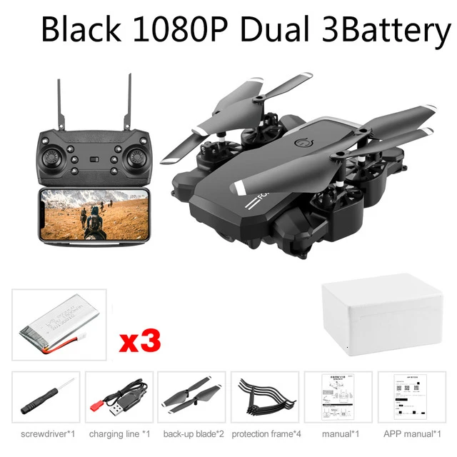 LF609 Дрон 4K с HD камерой wifi 1080P двойная камера следуя за мной Квадрокоптер FPV Профессиональный Дрон долгий срок службы батареи игрушка для детей - Цвет: Black 1080P Dual 3B