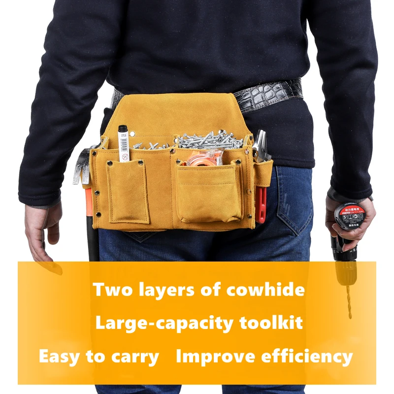 tool pouch belt New Cowhide Toolkit Wearable Waist Pack Electric Drill Bag Screws Nails Drill Bit  Parts Outdoor Construction Tool Storage Bag top tool chest