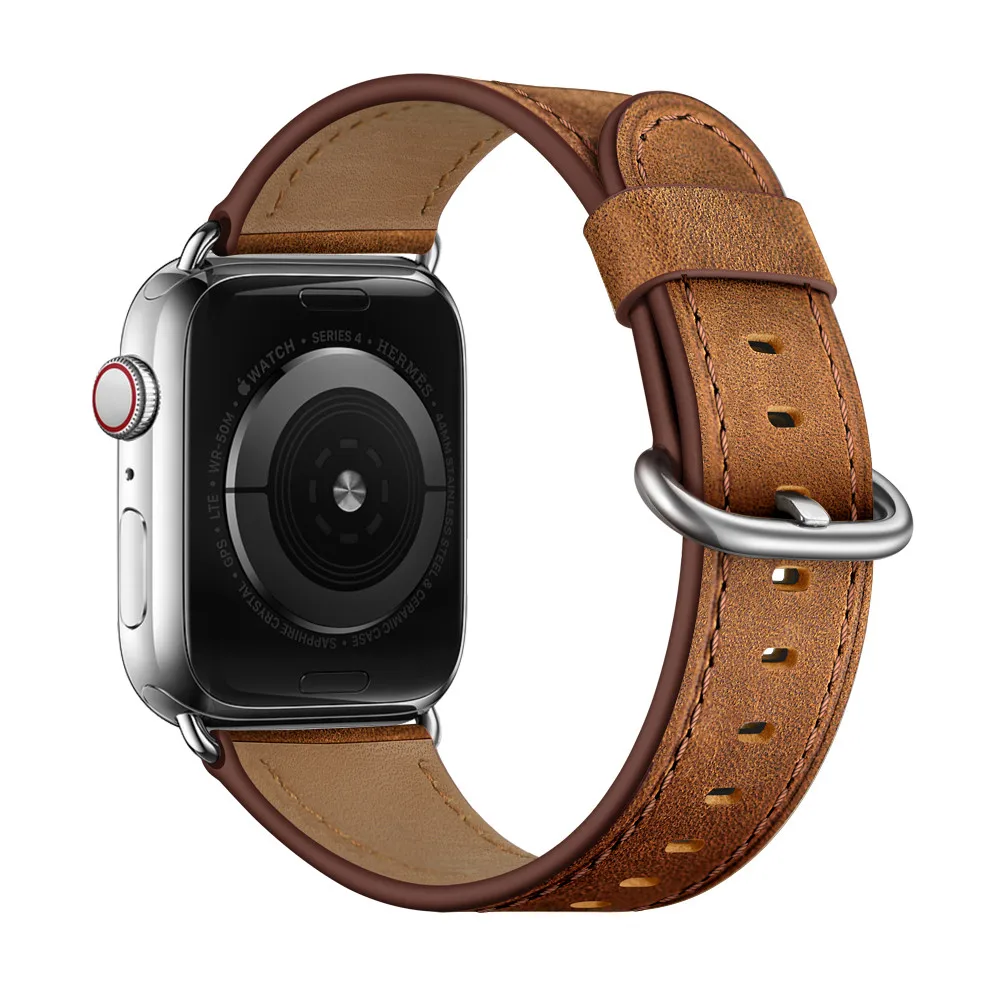 Ремешок для часов из натуральной кожи для Apple Watch 5, 4, ремешок, 40 мм, 44 мм, 38 мм, 42 мм, для женщин и мужчин, металлический ремешок с пряжкой, браслет для iwatch 1, 2, 3
