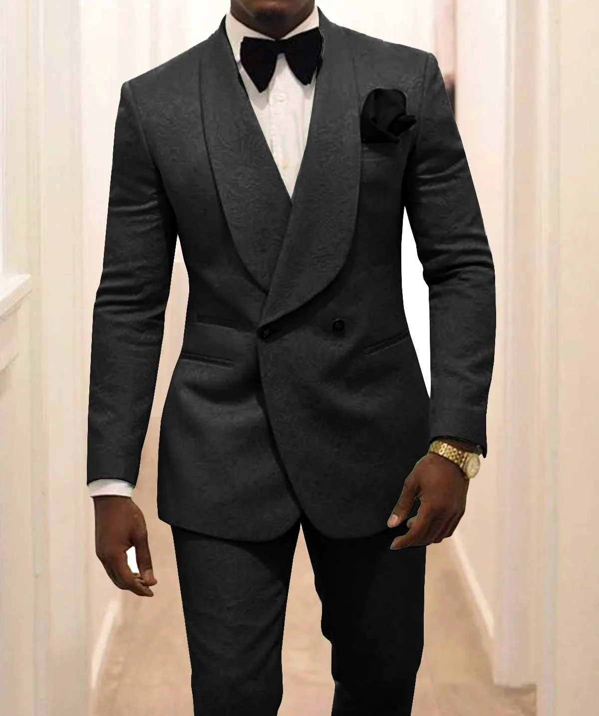 New Arrival Groomsmen Black Pattern Groom Tuxedos Shawl Lapel Men Suits 2 Pieces Wedding Best Man ( Jacket+Pants+Tie ) C926 New Arrival Groomsmen Black Pattern Groom Tuxedos Shawl Lapel Men Suits 2 Pieces Wedding Best Man ( Jacket+Pants+Tie ) C926