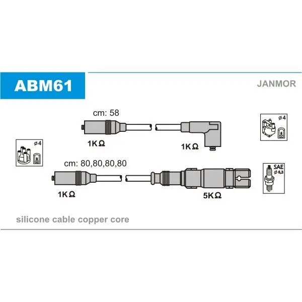 Комплект проводов VW Golf III 1.6 AEK 94 JANMOR ABM61|Мотоциклетный стартер| |